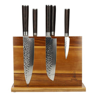Ensemble de 5 couteaux en acier damassé martelé BR + bloc magnétique pour couteaux Shinrai