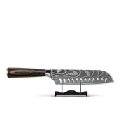 Couteaux Shinrai - Coffret de 4 couteaux à motif damassé - Santoku + Couteau à pain + Nakiri + Couteau d'office