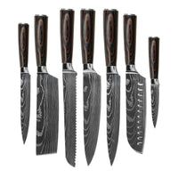 Couteaux Shinrai - Coffret de 7 couteaux à motif damassé + Bloc de couteaux double face Cito avec bloc