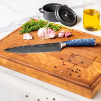Couteaux Shinrai - Coffret de 3 couteaux en résine époxy saphir à motif damassé - Couteau de chef + Couteau à pain + Couteau d'office