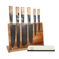 Couteaux Shinrai - Coffret de 6 couteaux en époxy onyx + bloc à couteaux + pierre à aiguiser