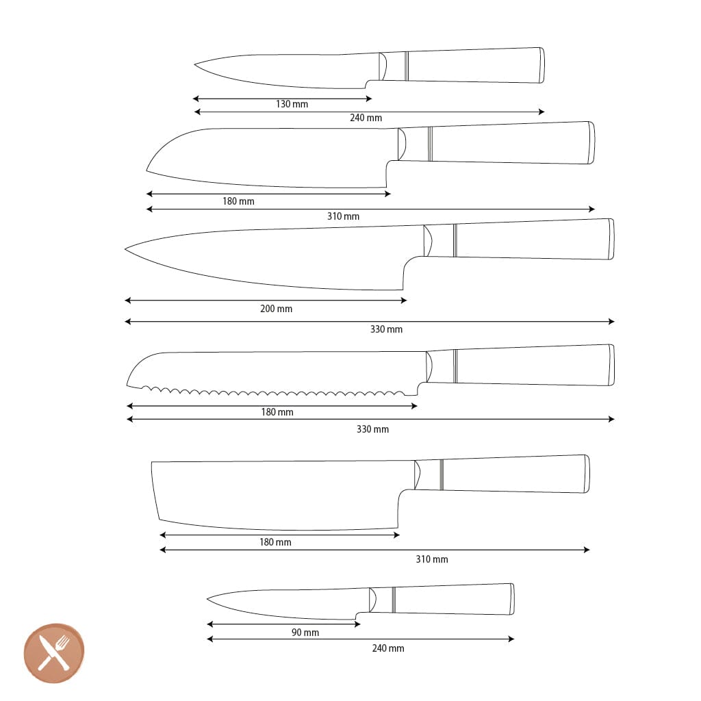 Couteaux Shinrai - Coffret de 6 couteaux en acier damassé époxy onyx