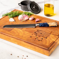 Couteaux Shinrai - Coffret de 2 couteaux damassés en époxy saphir - Couteau de chef + couteau à pain