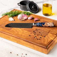 Couteaux Shinrai - Coffret de 6 couteaux en résine époxy saphir + Bloc de couteaux double face Cito avec bloc