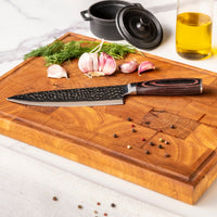 Couteaux Shinrai - Coffret de 4 couteaux en acier inoxydable martelé - Couteau de chef + Couteau à pain + Nakiri + Couteau d'office