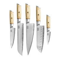 Couteaux Shinrai - Coffret de 5 couteaux Hikari Damas + Bloc à couteaux double face