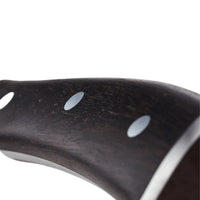Couteau à tomates Wusthof Ikon à lame dentelée, 14 cm, manche en bois.