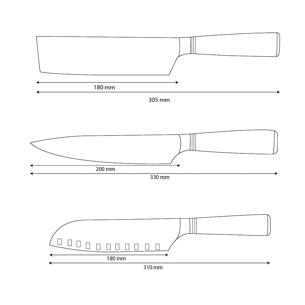 Couteaux Shinrai - Ensemble de couteaux 3 pièces Micarta Jewels - Couteau de chef + Nakiri + Santoku