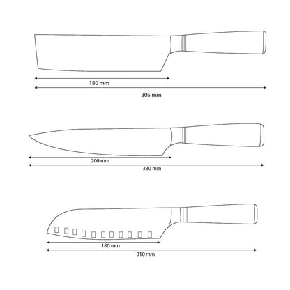 Couteaux Shinrai - Ensemble de couteaux 3 pièces Micarta Jewels - Couteau de chef + Nakiri + Santoku