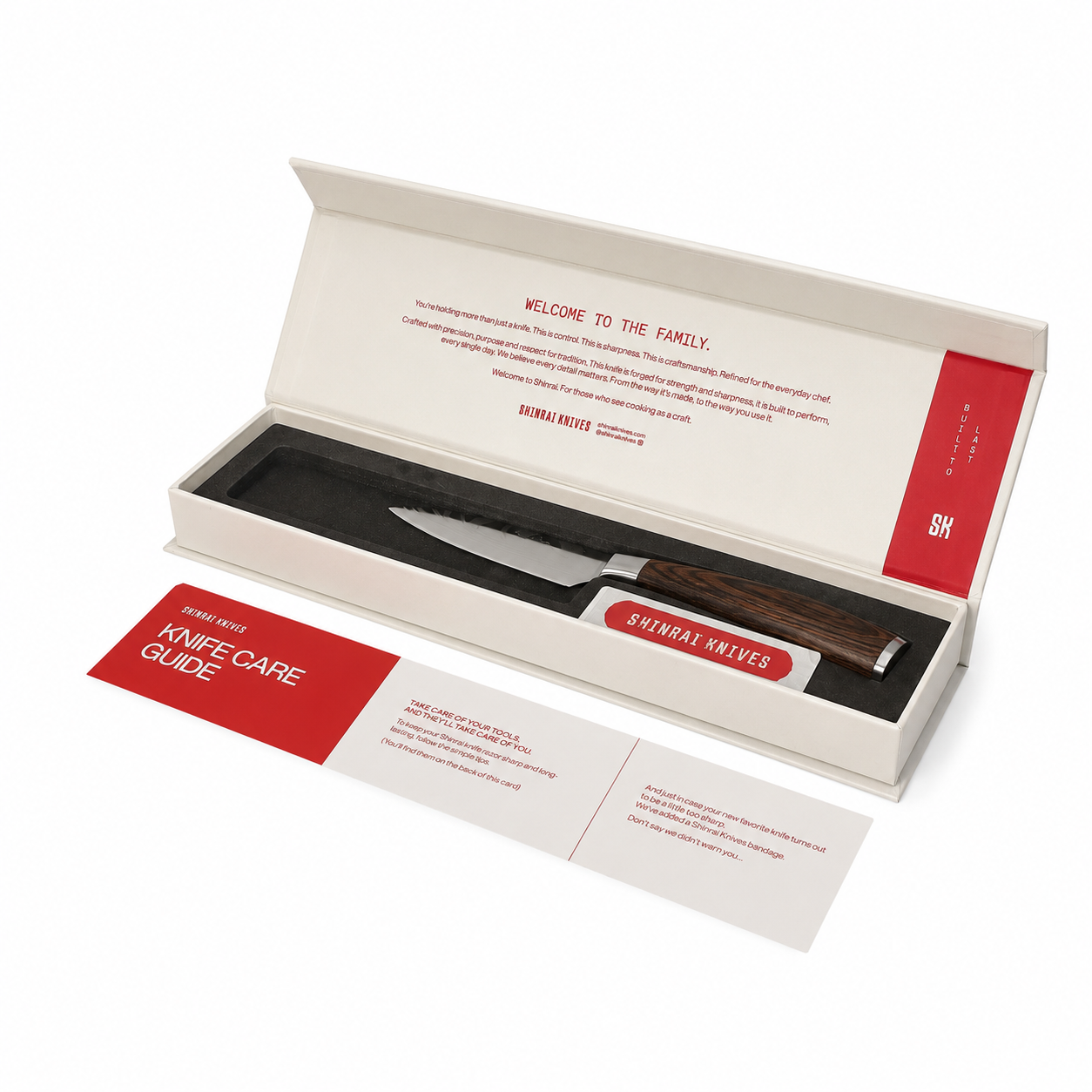 Shinrai Knives - Ensemble de 3 couteaux imprimés Damas - Couteau de chef + Santoku + Couteau d'office