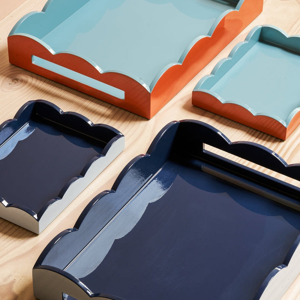 Addison Ross - Plateau festonné - Denim clair et marine - 28 x 20 cm