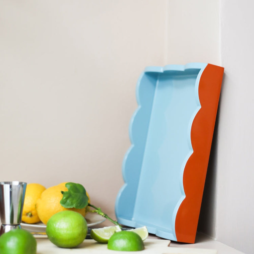 Addison Ross - Plateau festonné - Orange et chambray - 28 x 20 cm