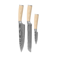 Couteaux Shinrai - Coffret 3 pièces Akari Damascus Print - Couteau de chef + Couteau à pain + Couteau d'office