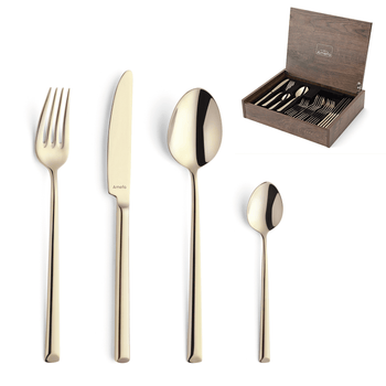 Amefa - Metropole Coffret de couverts 24 pièces pour 6 personnes, finition champagne brillante PVD, dans un coffret de luxe