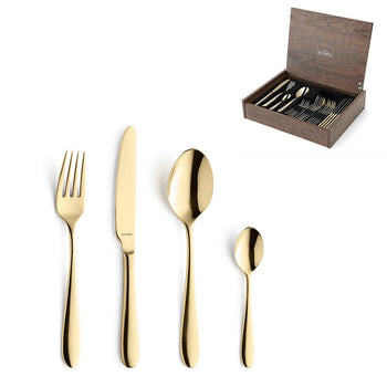Amefa - Oxford - Coffret de couverts 24 pièces pour 6 personnes, finition or brillant PVD, présenté dans un coffret de luxe.