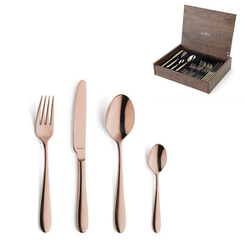 Amefa - Oxford - Coffret de couverts 24 pièces pour 6 personnes, finition cuivre brillant PVD - Coffret de luxe
