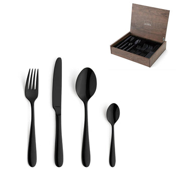 Amefa - Oxford - Coffret de couverts 24 pièces pour 6 personnes, finition PVD noir brillant - Coffret de luxe