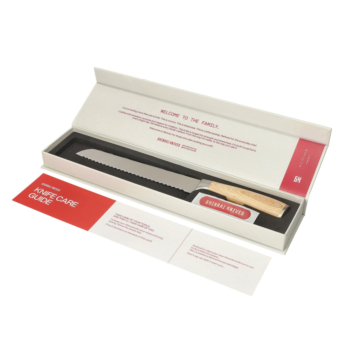 Couteaux Shinrai - Coffret de 6 couteaux Akari Damas + Bloc à couteaux - Couteaux Shinrai découpés à l'emporte-pièce