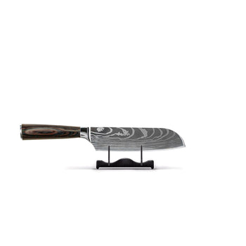 Couteaux Shinrai - Coffret de 5 couteaux à motif damassé - Couteau de chef + Couteau à pain + Nakiri + Petit Santoku + Couteau d'office