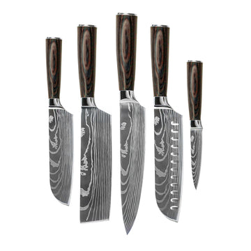Shinrai Knives - Damascus Print 5-delige Messenset Messenset Shinrai Knives 