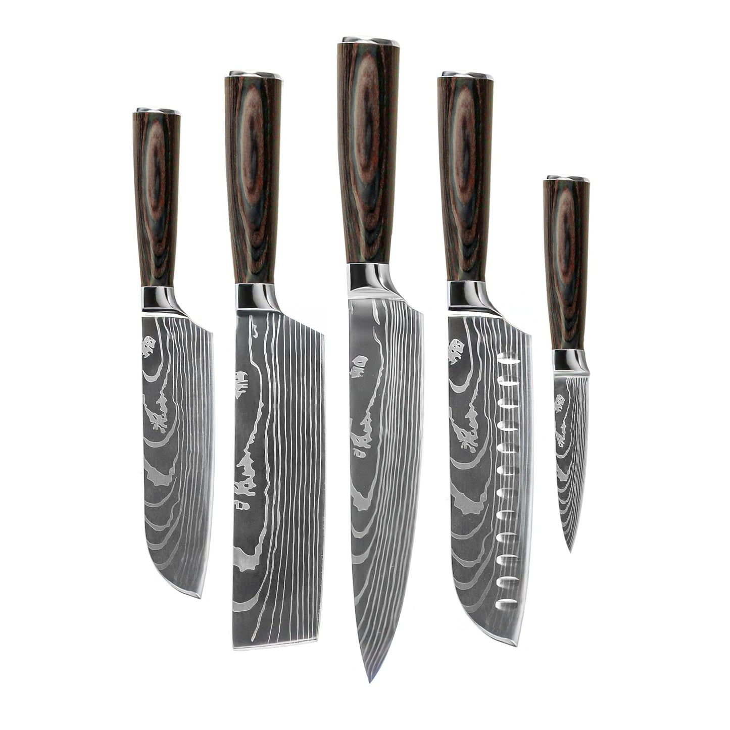 Shinrai Knives - Damascus Print 5-delige Messenset Messenset Shinrai Knives 