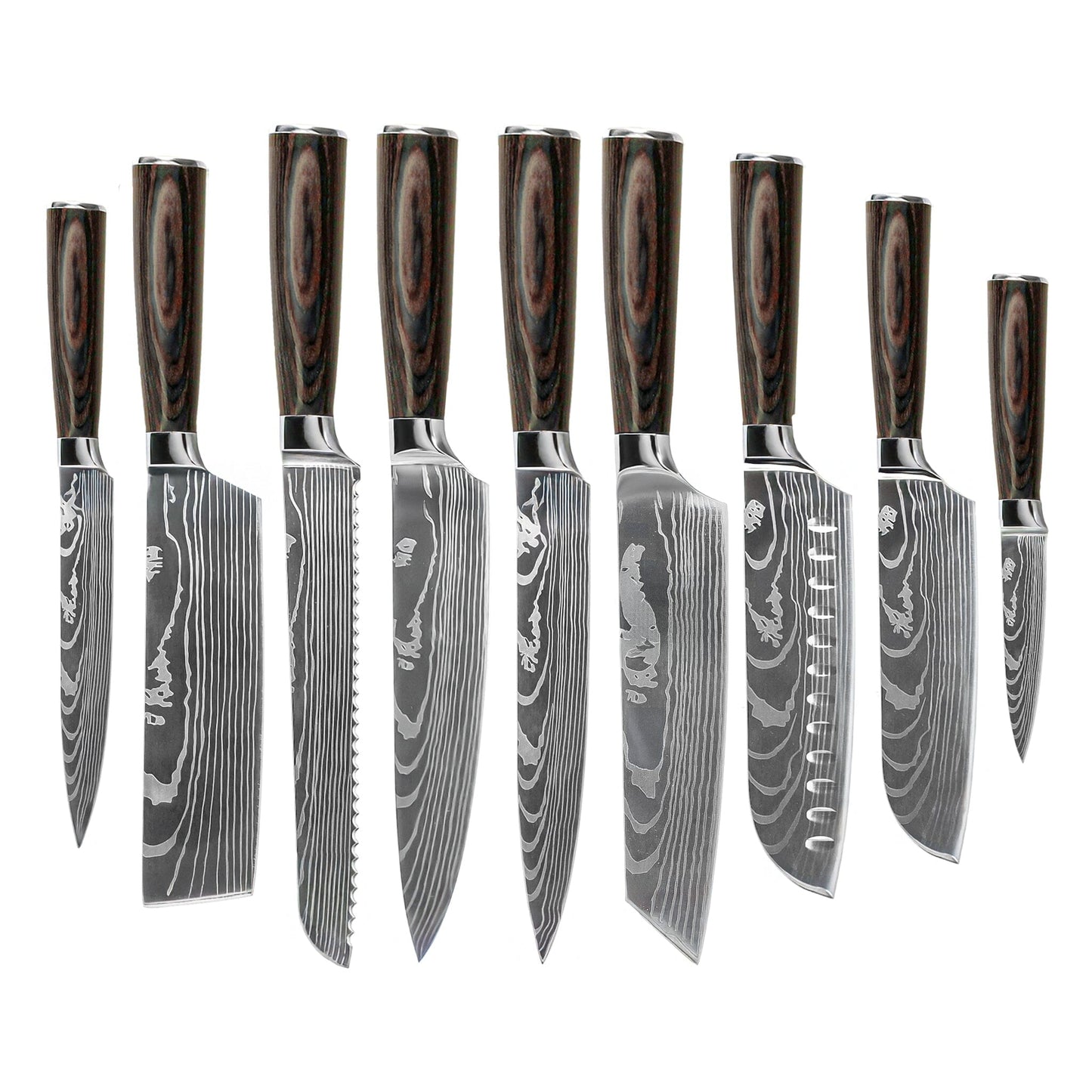 Shinrai Knives - Damascus Print 9-delige Messenset Messenset Shinrai Knives 