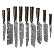 Couteaux Shinrai - Coffret de 9 couteaux à motif damassé