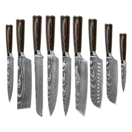 Shinrai Knives - Damascus Print 9-delige Messenset Messenset Shinrai Knives 
