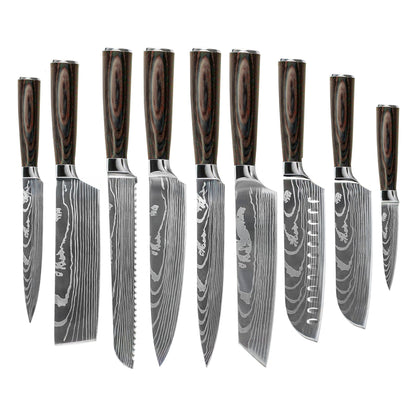 Shinrai Knives - Damascus Print 9-delige Messenset Messenset Shinrai Knives 