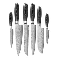 Couteaux Shinrai - Coffret de 6 couteaux en bois de Damas Pakka + bloc à couteaux - Coffret de couteaux rotatifs avec bloc - Couteaux Shinrai