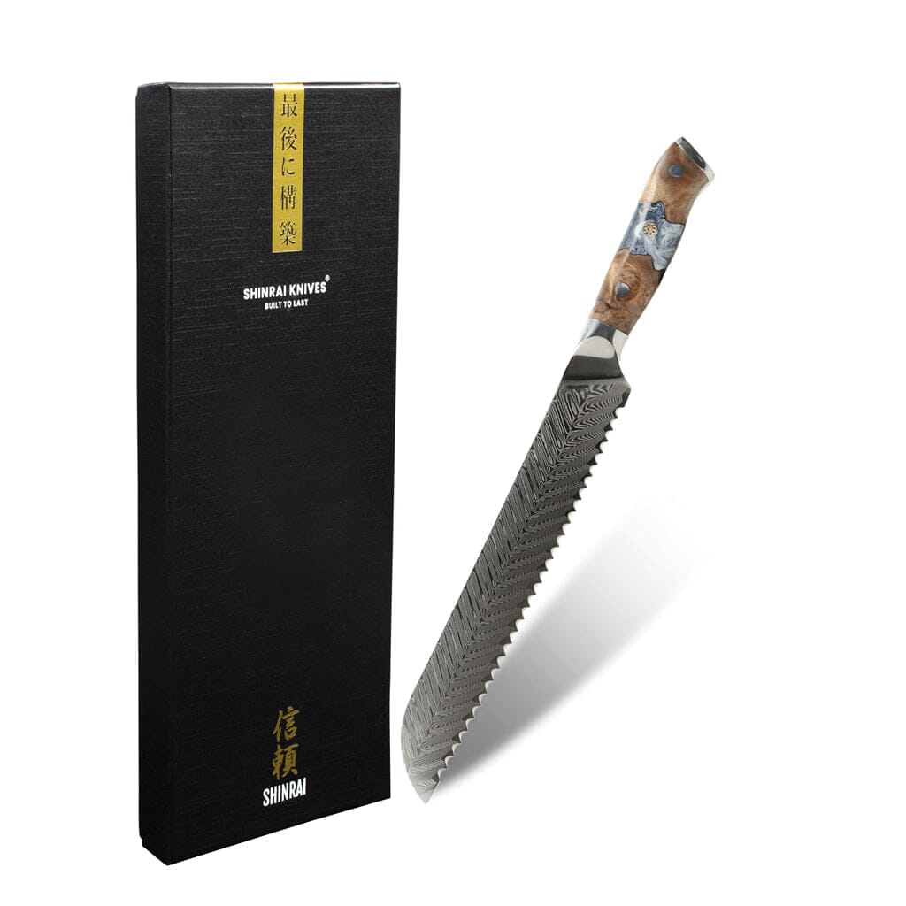 Couteaux Shinrai - Série Eclipse - Couteau à pain Damas 20 cm