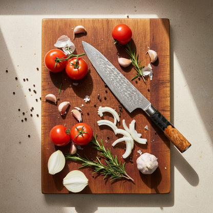 Shinrai Knives - Epoxy Onyx 2-delige Damascus Messenset - Koksmes + Nakiri Messenset Shinrai Knives 