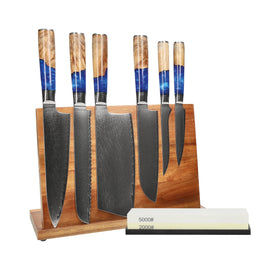Shinrai Knives - Epoxy Sapphire 6-delige Messenset + Messenblok + Slijpsteen Messenset met blok en slijpsteen Shinrai Knives 