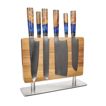 Shinrai Knives - Epoxy Sapphire 6-delige Messenset + Messenblok Stans Messenset met blok Shinrai Knives 