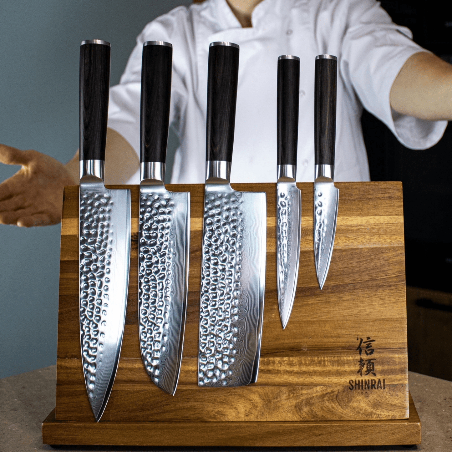 Shinrai Knives - Hammered Damast BR 5-Delige Messenset Messenset Shinrai Knives 