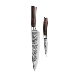 Shinrai Knives - Hammered RVS 2-delige Messenset - Koksmes + Schilmes Messenset Shinrai Knives 