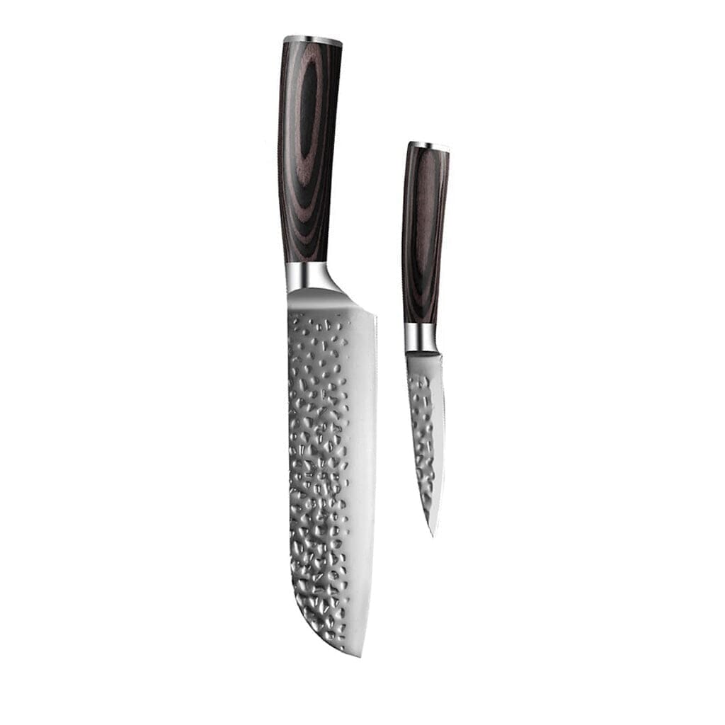 Couteaux Shinrai - Coffret de 2 couteaux en acier inoxydable martelé - Santoku + couteau d'office