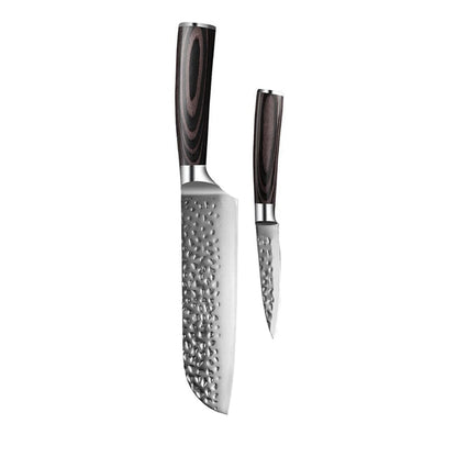 Couteaux Shinrai - Coffret de 2 couteaux en acier inoxydable martelé - Santoku + couteau d'office