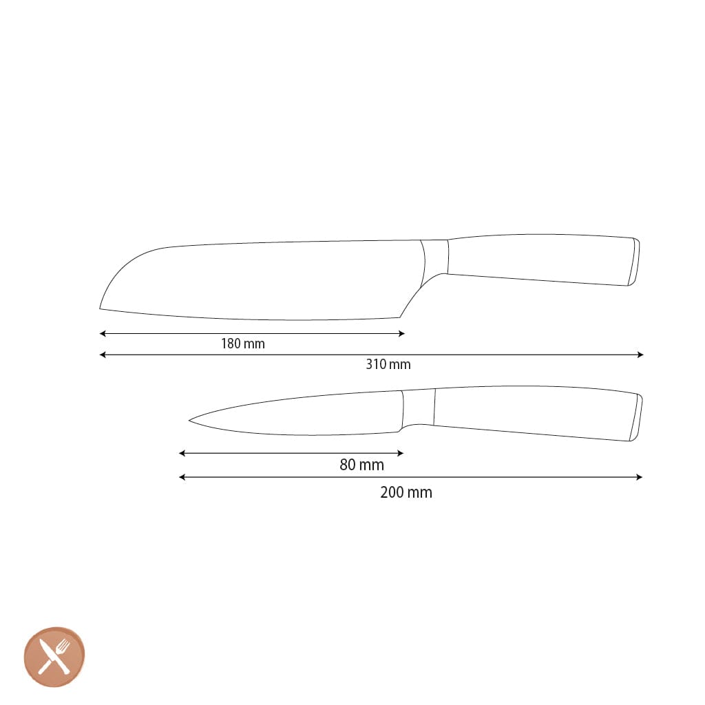 Couteaux Shinrai - Coffret de 2 couteaux en acier inoxydable martelé - Santoku + couteau d'office