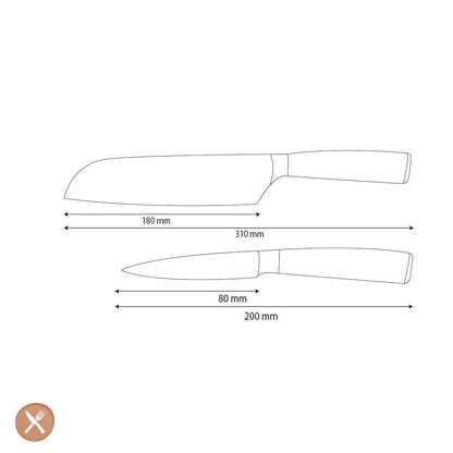Couteaux Shinrai - Coffret de 2 couteaux en acier inoxydable martelé - Santoku + couteau d'office