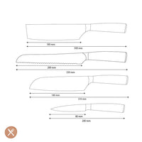 Couteaux Shinrai - Coffret de 4 couteaux en acier inoxydable martelé - Santoku + Couteau à pain + Nakiri + Couteau d'office