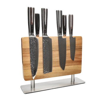 Couteaux Shinrai - Coffret de 6 couteaux en acier inoxydable martelé + bloc à couteaux - Couteaux Shinrai