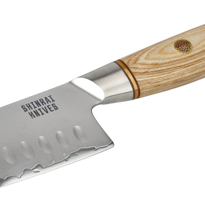 Couteaux Shinrai - Ensemble 4 pièces Hikari Damascus - Couteau de chef + Santoku + Couteau à pain + Couteau d'office Shinrai Knives Knife Set
