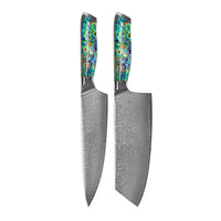 Couteaux Shinrai - Coffret de 2 couteaux damas « Bijoux en nacre » - Couteau de chef + couteau Nakiri