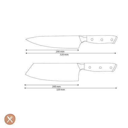 Couteaux Shinrai - Coffret de 2 couteaux damas ornés de nacre - Couteau de chef + couteau Nakiri