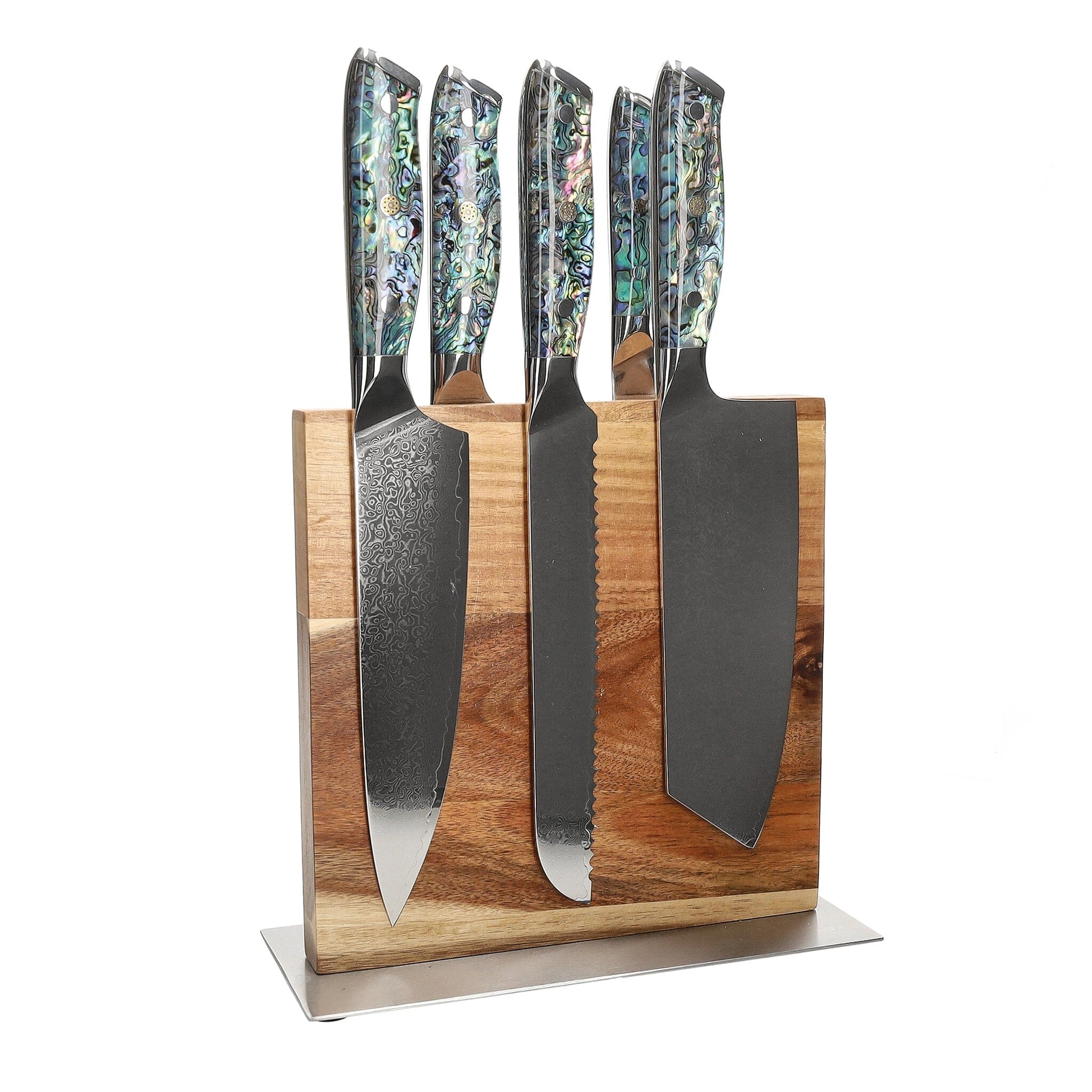 Shinrai Knives - Parelmoer Jewels 5-delige Messenset + Messenblok Cito dubbelzijdig Messenset met blok Shinrai Knives 