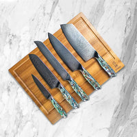Couteaux Shinrai - Coffret de 5 couteaux « Bijoux en nacre » + bloc à couteaux - Couteaux Shinrai découpés à l'emporte-pièce