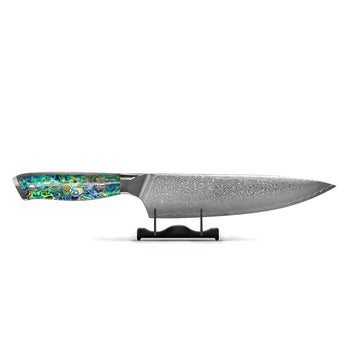 Couteaux Shinrai - Couteau de chef en acier damassé orné de nacre, 20 cm