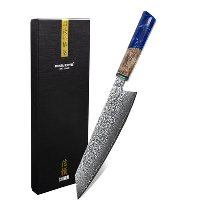 Shinrai Knives - Sapphire Octagon Damascus Kiritsuke 23 cm - Special Edition Kiritsukemes Shinrai Knives 