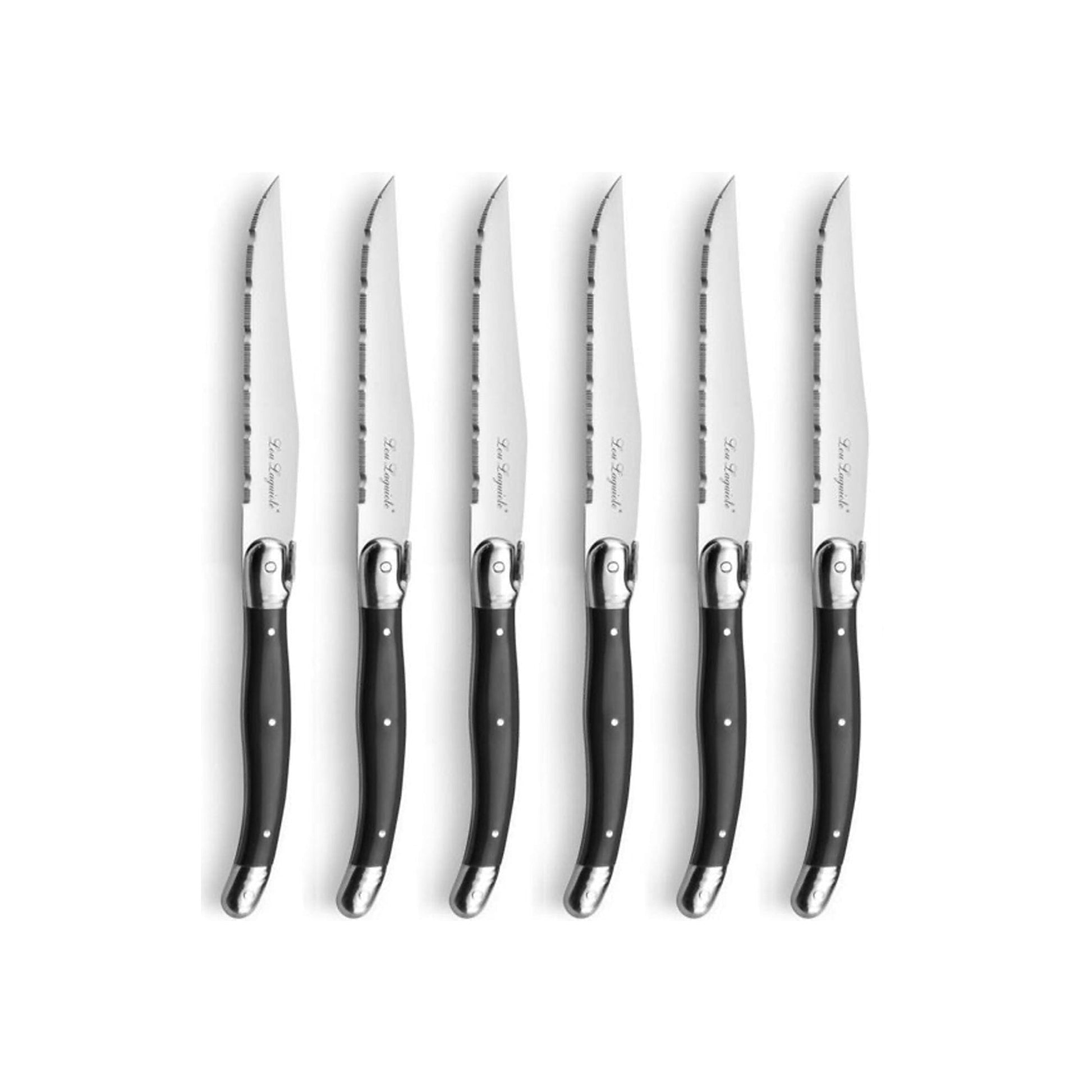 Lou Laguiole - 6-pc steak knives in wooden block - anthracite Steakmes Lou Laguiole 